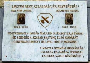 Malatin Antal és Holmeyer Ferenc emléktáblája Kalocsán